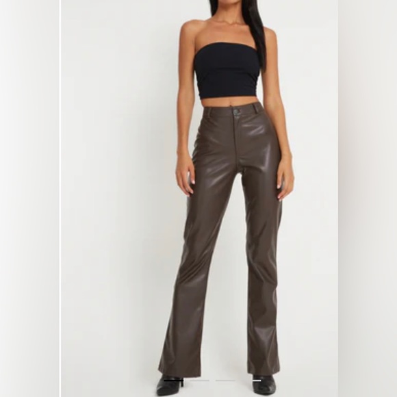 Women’s Motel Rocks Flared Faux Leather Pants in Colour Dark Chocolate - Picture 3 of 3